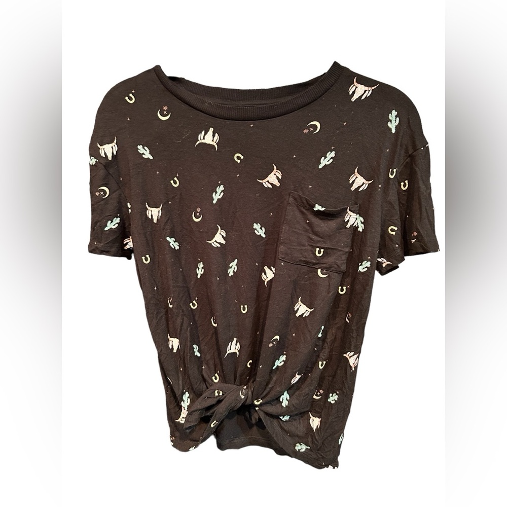 No Boundaries Black Short Sleeve Pocket Tee with Western Motif